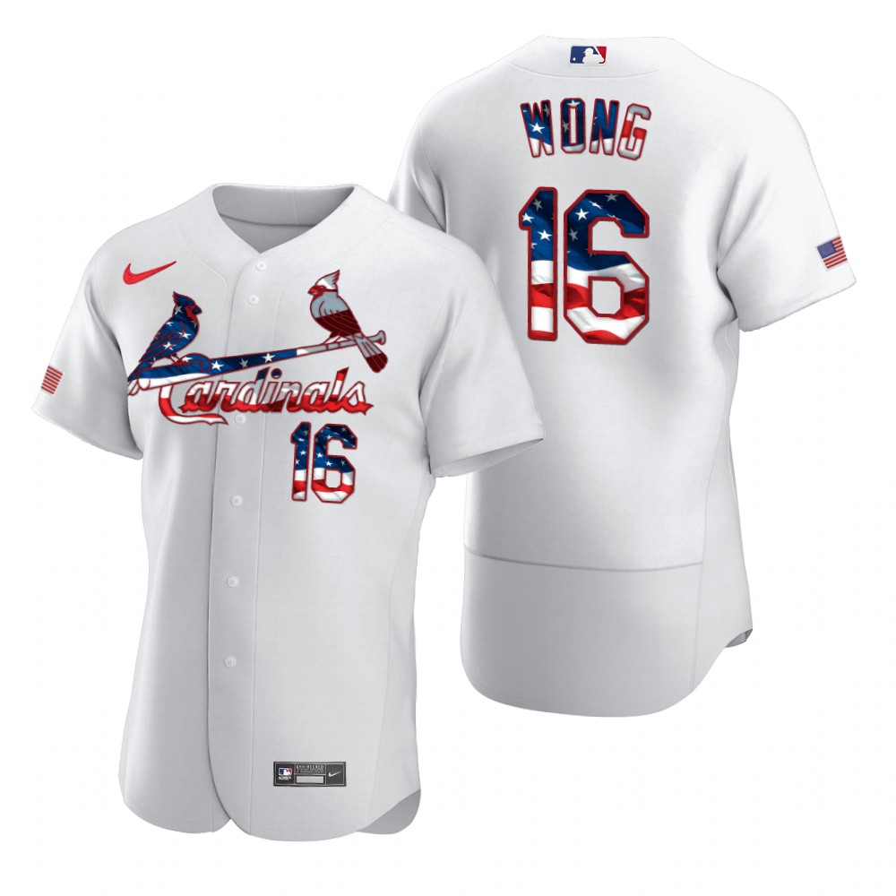St. Louis Cardinals #16 Kolten Wong Men Nike White Fluttering USA Flag Limited Edition Authentic MLB Jersey